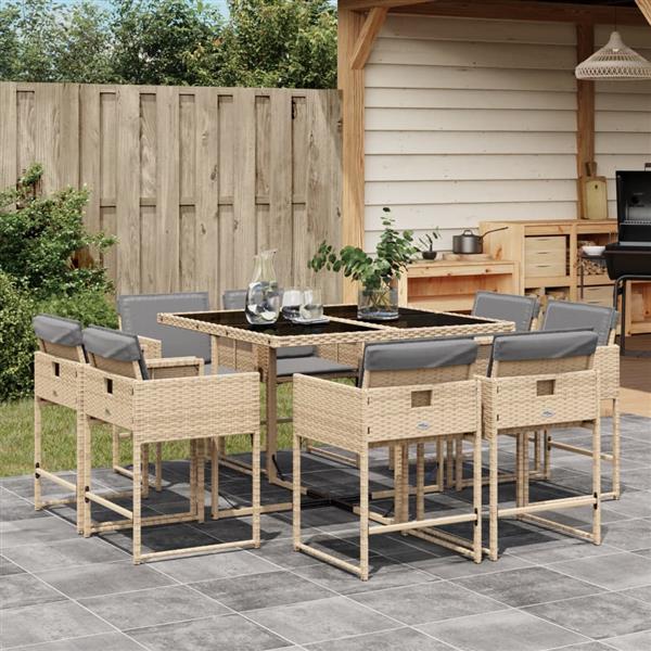 Grote foto vidaxl 9 delige tuinset met kussens poly rattan gemengd beige tuin en terras tuinmeubelen