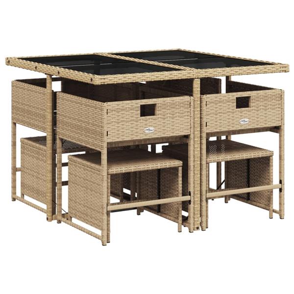 Grote foto vidaxl 9 delige tuinset met kussens poly rattan gemengd beige tuin en terras tuinmeubelen