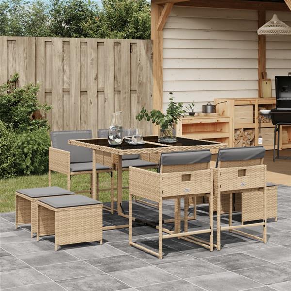 Grote foto vidaxl 9 delige tuinset met kussens poly rattan gemengd beige tuin en terras tuinmeubelen