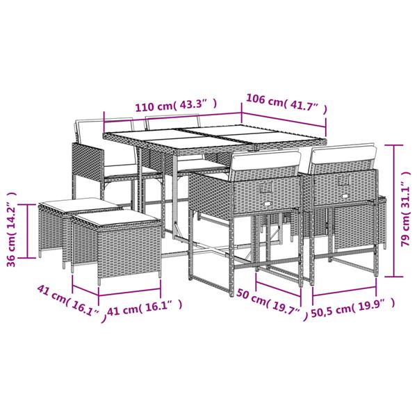 Grote foto vidaxl 9 delige tuinset met kussens poly rattan gemengd beige tuin en terras tuinmeubelen