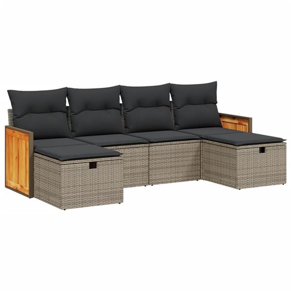 Grote foto vidaxl 6 delige loungeset met kussens poly rattan grijs tuin en terras tuinmeubelen