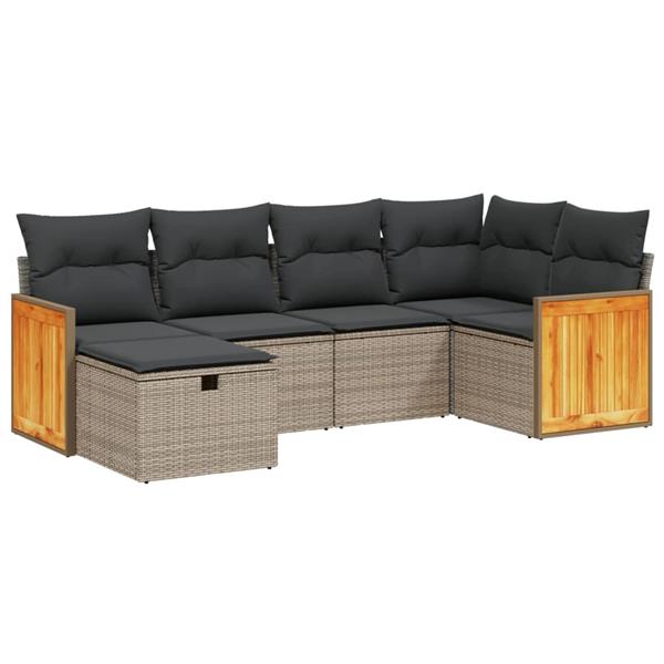 Grote foto vidaxl 6 delige loungeset met kussens poly rattan grijs tuin en terras tuinmeubelen