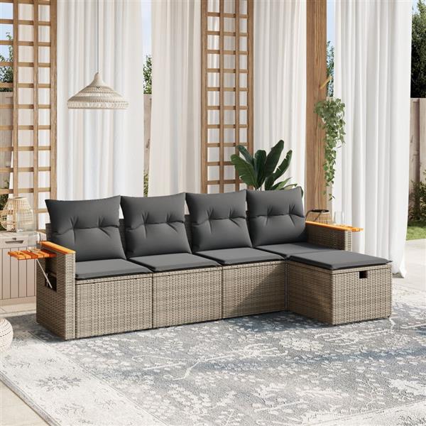 Grote foto vidaxl 5 delige loungeset met kussens poly rattan grijs tuin en terras tuinmeubelen