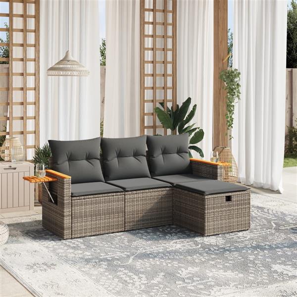 Grote foto vidaxl 4 delige loungeset met kussens poly rattan grijs tuin en terras tuinmeubelen