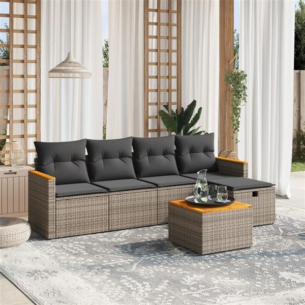 Grote foto vidaxl 6 delige loungeset met kussens poly rattan grijs tuin en terras tuinmeubelen