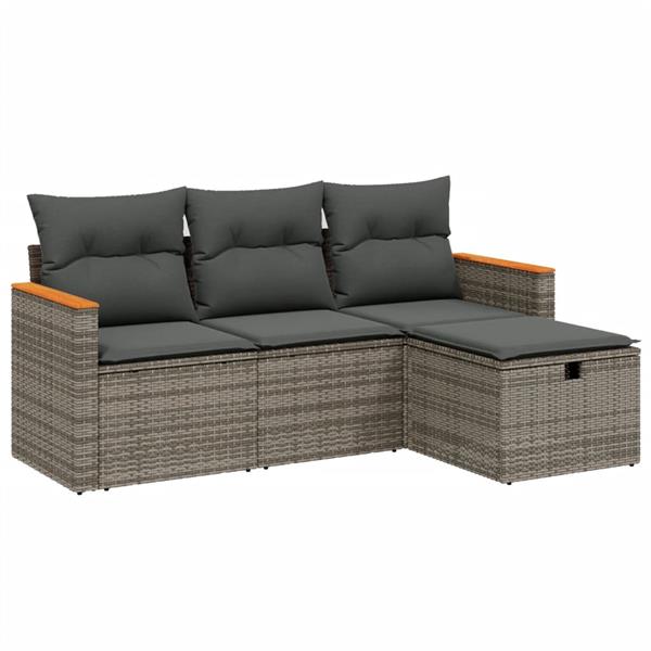 Grote foto vidaxl 4 delige loungeset met kussens poly rattan grijs tuin en terras tuinmeubelen