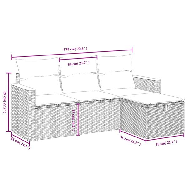 Grote foto vidaxl 4 delige loungeset met kussens poly rattan grijs tuin en terras tuinmeubelen