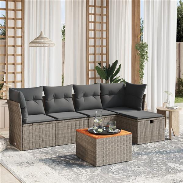 Grote foto vidaxl 6 delige loungeset met kussens poly rattan grijs tuin en terras tuinmeubelen