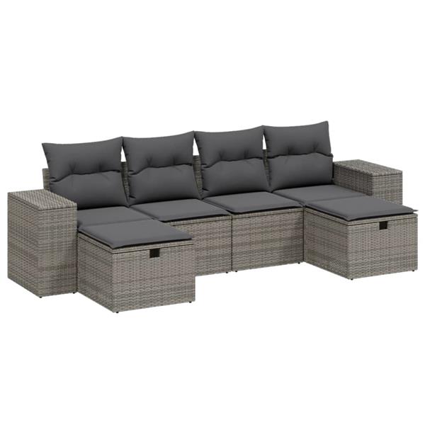 Grote foto vidaxl 6 delige loungeset met kussens poly rattan grijs tuin en terras tuinmeubelen