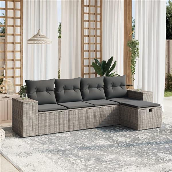 Grote foto vidaxl 5 delige loungeset met kussens poly rattan grijs tuin en terras tuinmeubelen