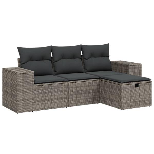 Grote foto vidaxl 4 delige loungeset met kussens poly rattan grijs tuin en terras tuinmeubelen