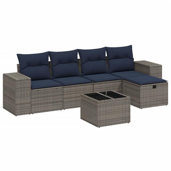 Grote foto vidaxl 6 delige loungeset met kussens poly rattan grijs tuin en terras tuinmeubelen