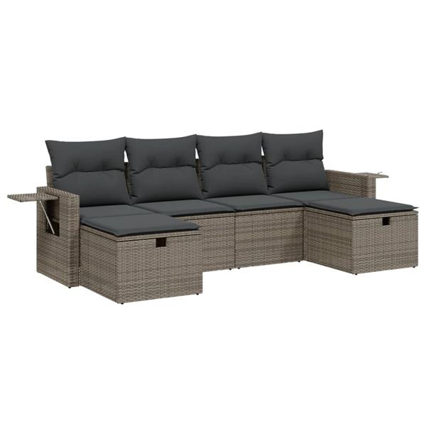 Grote foto vidaxl 6 delige loungeset met kussens poly rattan grijs tuin en terras tuinmeubelen