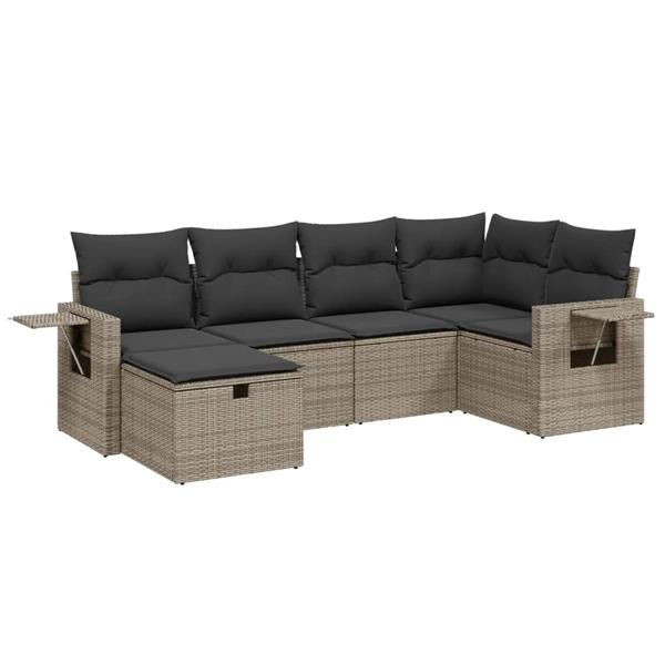 Grote foto vidaxl 6 delige loungeset met kussens poly rattan grijs tuin en terras tuinmeubelen