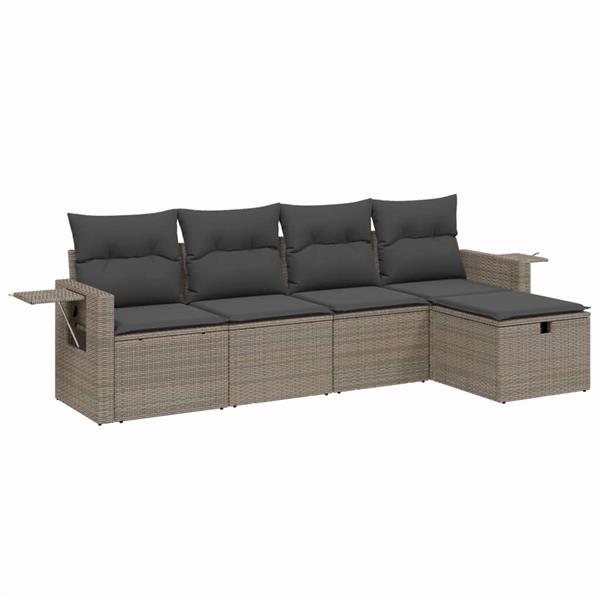 Grote foto vidaxl 5 delige loungeset met kussens poly rattan grijs tuin en terras tuinmeubelen