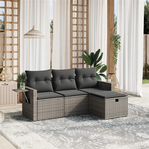 Grote foto vidaxl 4 delige loungeset met kussens poly rattan grijs tuin en terras tuinmeubelen