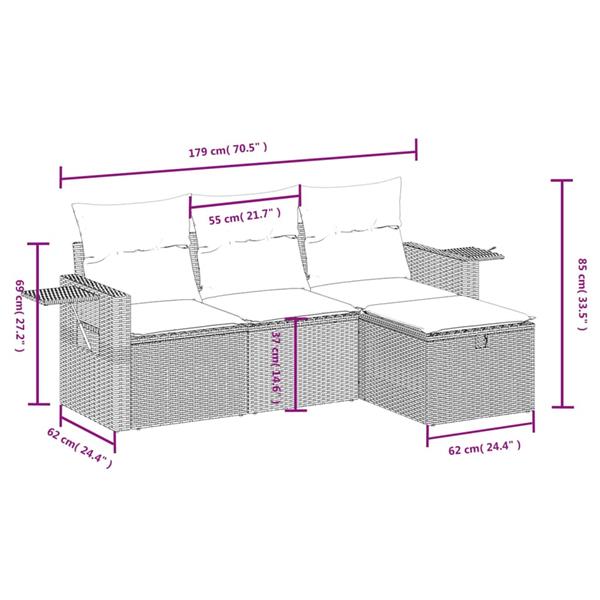 Grote foto vidaxl 4 delige loungeset met kussens poly rattan grijs tuin en terras tuinmeubelen