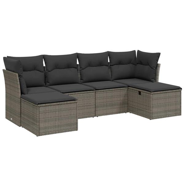 Grote foto vidaxl 6 delige loungeset met kussens poly rattan grijs tuin en terras tuinmeubelen