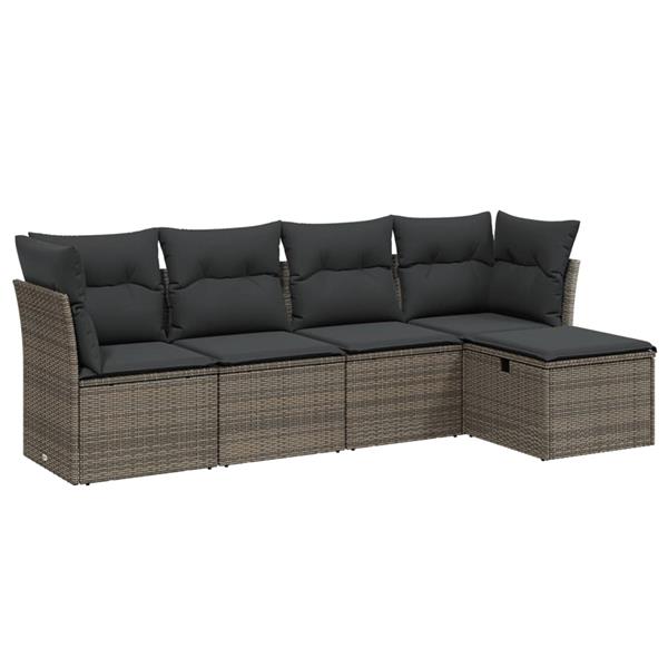 Grote foto vidaxl 5 delige loungeset met kussens poly rattan grijs tuin en terras tuinmeubelen