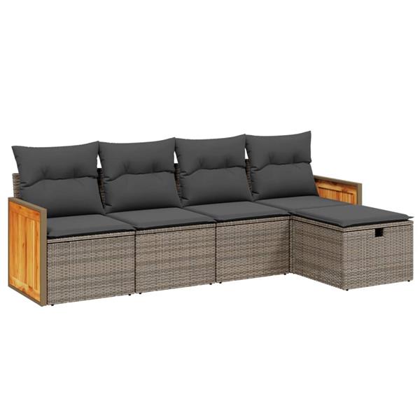 Grote foto vidaxl 5 delige loungeset met kussens poly rattan grijs tuin en terras tuinmeubelen