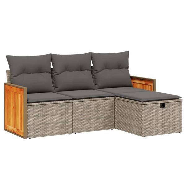 Grote foto vidaxl 4 delige loungeset met kussens poly rattan grijs tuin en terras tuinmeubelen