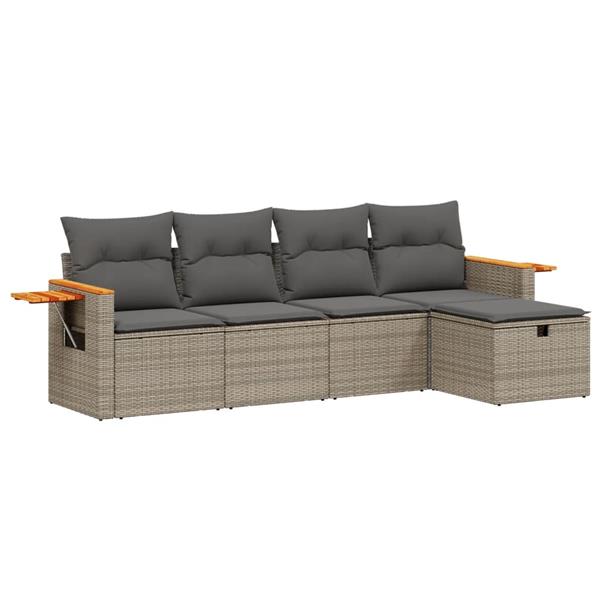 Grote foto vidaxl 5 delige loungeset met kussens poly rattan grijs tuin en terras tuinmeubelen