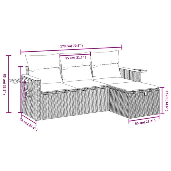 Grote foto vidaxl 4 delige loungeset met kussens poly rattan grijs tuin en terras tuinmeubelen