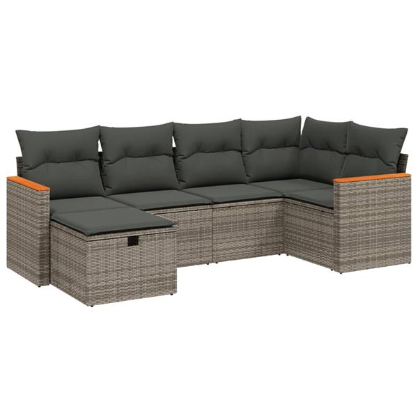 Grote foto vidaxl 6 delige loungeset met kussens poly rattan grijs tuin en terras tuinmeubelen