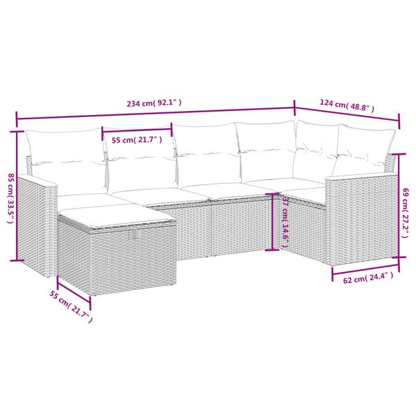 Grote foto vidaxl 6 delige loungeset met kussens poly rattan grijs tuin en terras tuinmeubelen