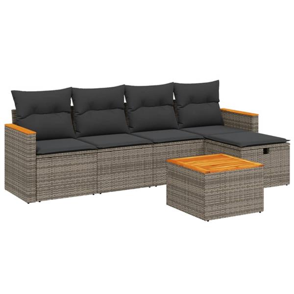 Grote foto vidaxl 6 delige loungeset met kussens poly rattan grijs tuin en terras tuinmeubelen