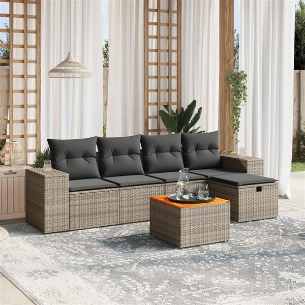 Grote foto vidaxl 6 delige loungeset met kussens poly rattan grijs tuin en terras tuinmeubelen