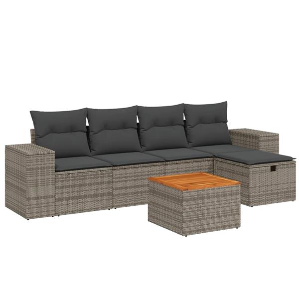 Grote foto vidaxl 6 delige loungeset met kussens poly rattan grijs tuin en terras tuinmeubelen