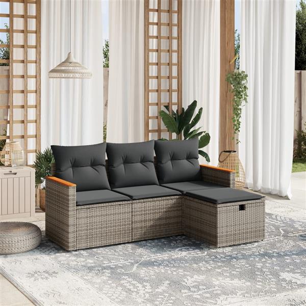 Grote foto vidaxl 4 delige loungeset met kussens poly rattan grijs tuin en terras tuinmeubelen