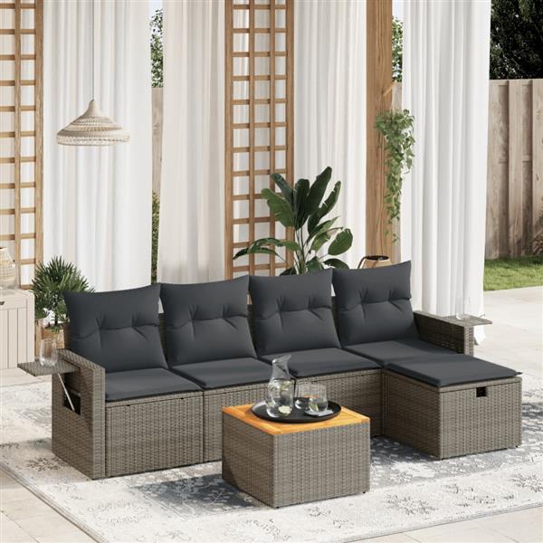 Grote foto vidaxl 6 delige loungeset met kussens poly rattan grijs tuin en terras tuinmeubelen