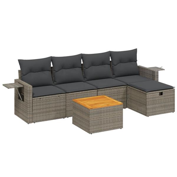 Grote foto vidaxl 6 delige loungeset met kussens poly rattan grijs tuin en terras tuinmeubelen