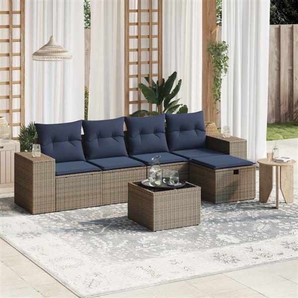 Grote foto vidaxl 6 delige loungeset met kussens poly rattan grijs tuin en terras tuinmeubelen