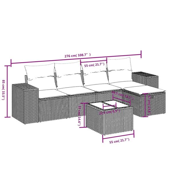 Grote foto vidaxl 6 delige loungeset met kussens poly rattan grijs tuin en terras tuinmeubelen