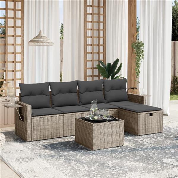 Grote foto vidaxl 6 delige loungeset met kussens poly rattan grijs tuin en terras tuinmeubelen