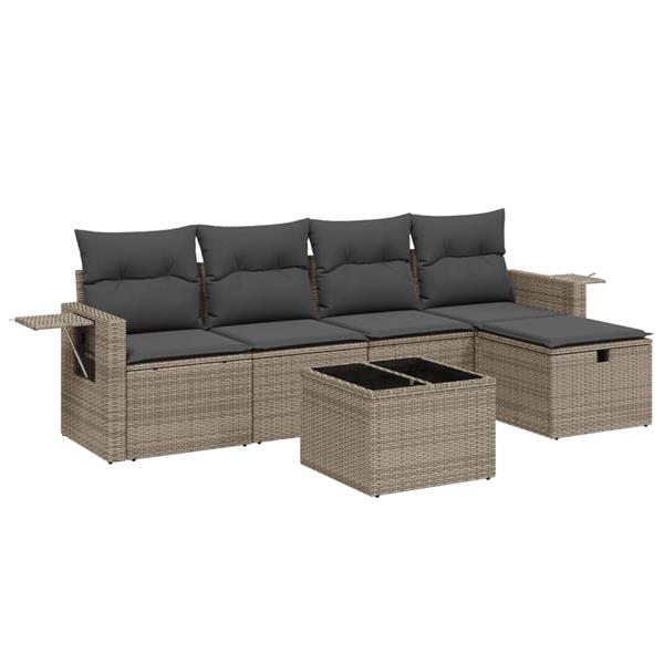 Grote foto vidaxl 6 delige loungeset met kussens poly rattan grijs tuin en terras tuinmeubelen