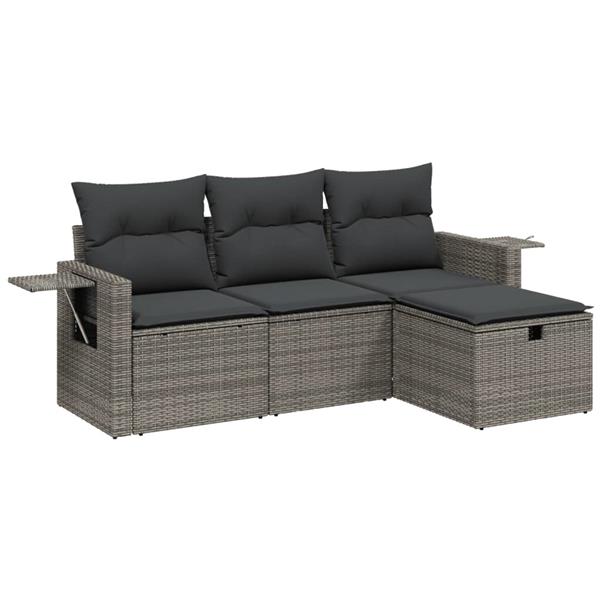 Grote foto vidaxl 4 delige loungeset met kussens poly rattan grijs tuin en terras tuinmeubelen