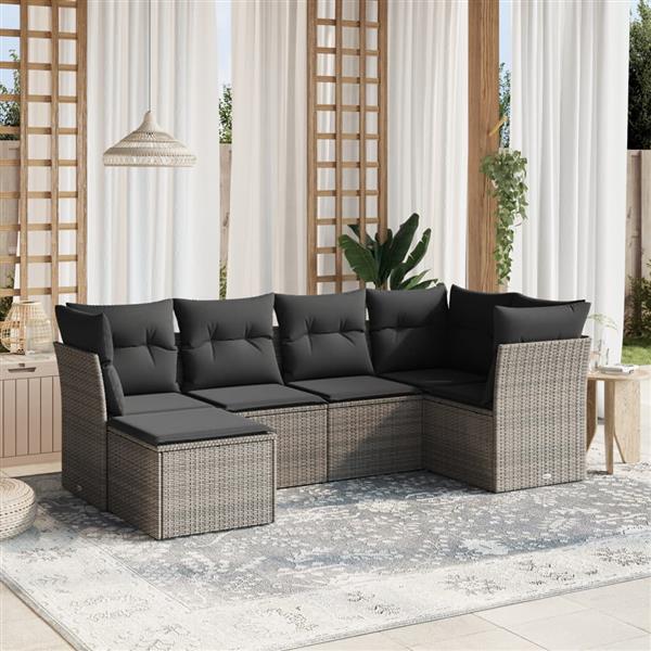 Grote foto vidaxl 6 delige loungeset met kussens poly rattan grijs tuin en terras tuinmeubelen