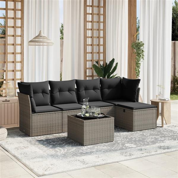 Grote foto vidaxl 6 delige loungeset met kussens poly rattan grijs tuin en terras tuinmeubelen