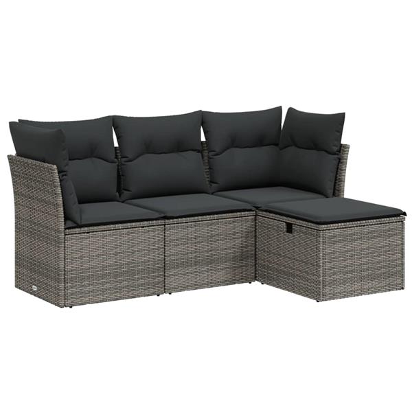 Grote foto vidaxl 4 delige loungeset met kussens poly rattan grijs tuin en terras tuinmeubelen