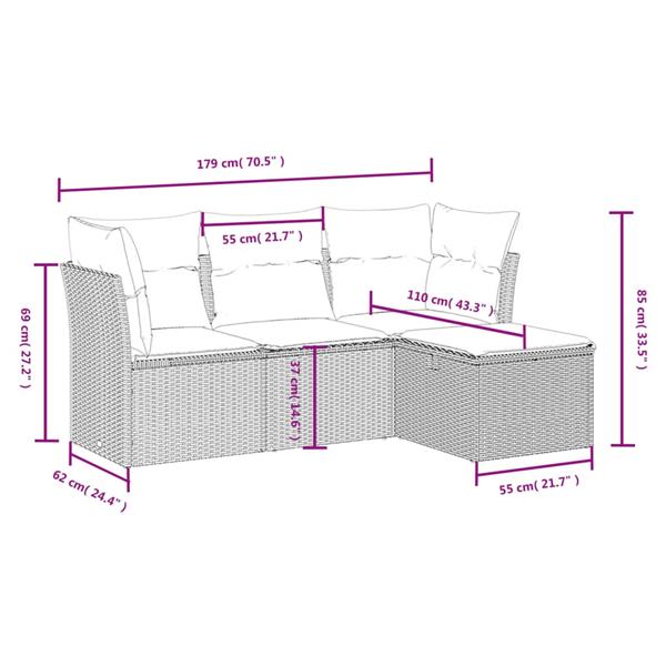 Grote foto vidaxl 4 delige loungeset met kussens poly rattan grijs tuin en terras tuinmeubelen