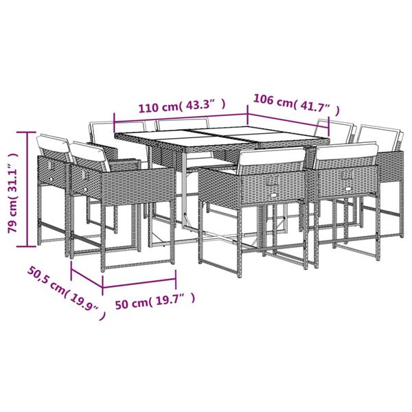 Grote foto vidaxl 9 delige tuinset met kussens poly rattan gemengd beige tuin en terras tuinmeubelen