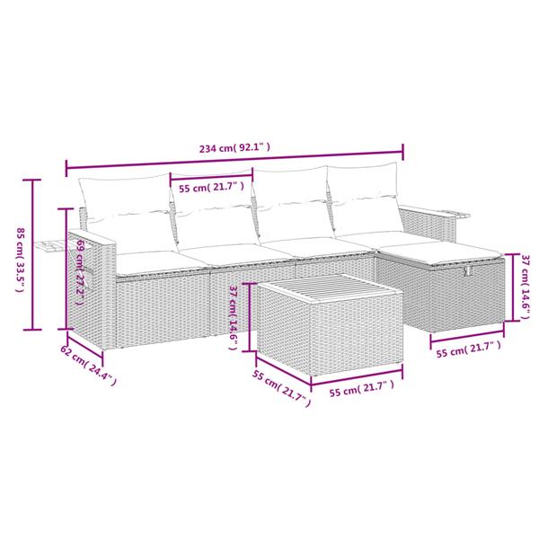 Grote foto vidaxl 6 delige loungeset met kussens poly rattan grijs tuin en terras tuinmeubelen