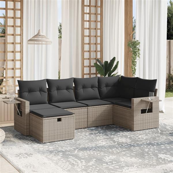 Grote foto vidaxl 6 delige loungeset met kussens poly rattan grijs tuin en terras tuinmeubelen