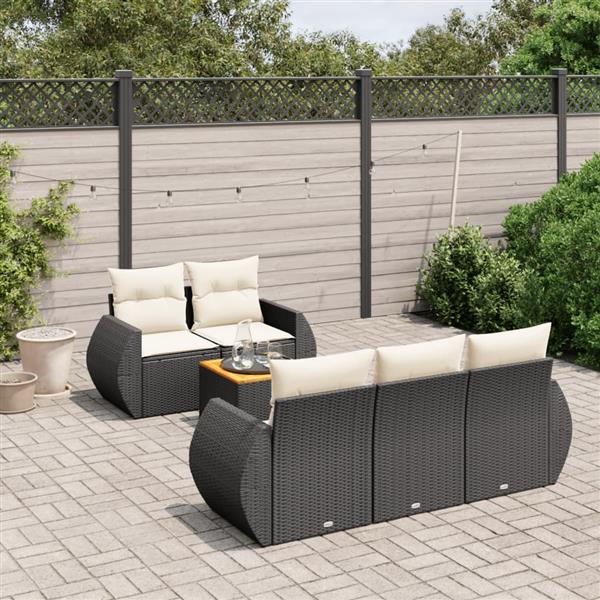 Grote foto vidaxl 6 delige loungeset met kussens poly rattan zwart tuin en terras tuinmeubelen