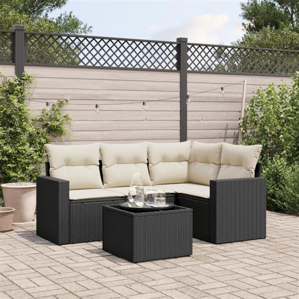 Grote foto vidaxl 5 delige loungeset met kussens poly rattan zwart tuin en terras tuinmeubelen