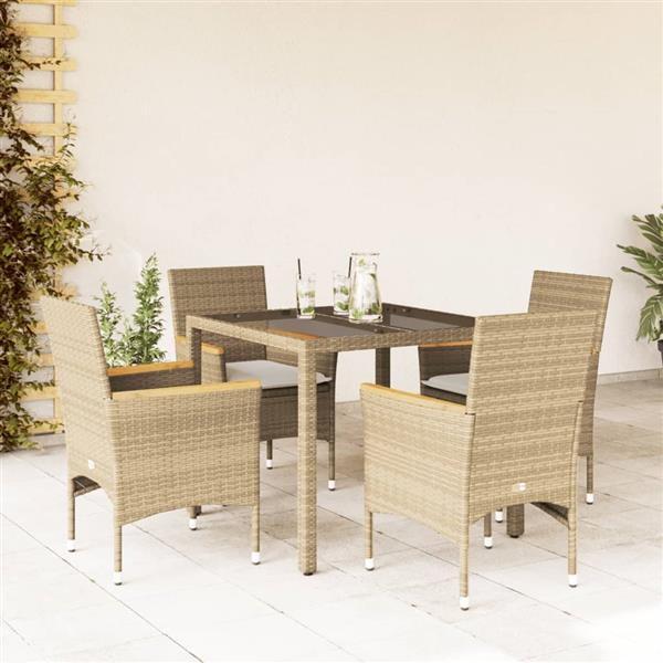 Grote foto vidaxl 5 delige tuinset met kussens poly rattan en glas beige tuin en terras tuinmeubelen